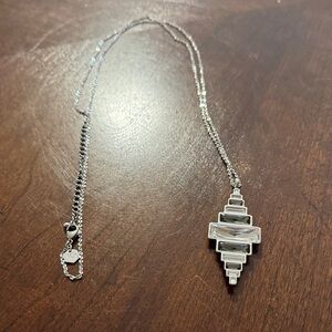 NWOT Touchstone Crystal Silver Geometric Pendant Crystal Necklace 34 inch length